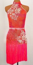 L2242 ballroom Specialty Adult Rhythm/ Latin samba dance dress UK10 US 8 coral