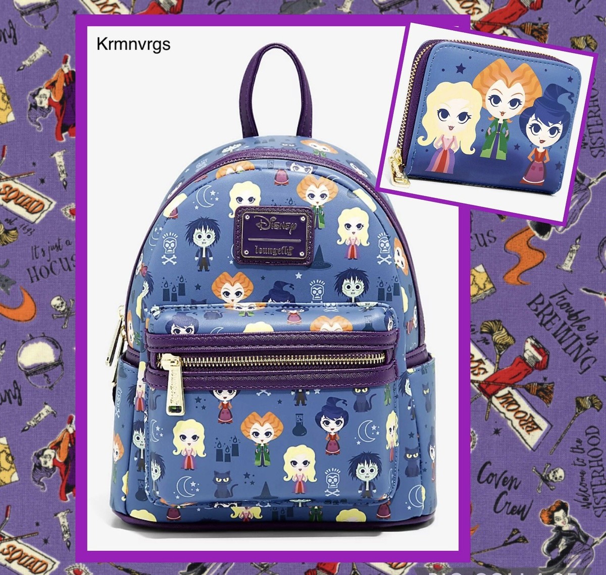 hocus pocus chibi mini backpack Sanderson Sisters recalling the magical world of the film Loungefly Hocus Pocus Chibi Mini