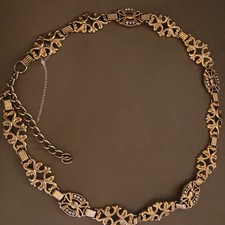 Escada filigree Gold Chain Adjustable Beautiful Belt with rhinestones.Up 37"