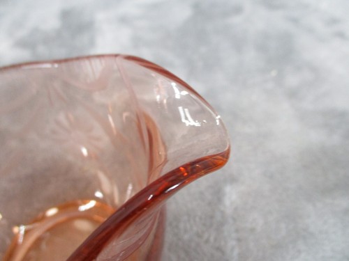 Depression Glass Sugar Bowl And Creamer Set Pink Floral Etched Vintage Handle * - Picture 11 of 16