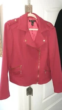 I-N-C size L Red Jacket Zip Front Long Zip Cuff Sleeves Fully Lined Pockets