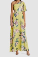 Eliza J Women's Yellow One-Shoulder Flutter Sleeve Maxi Dress Size 4