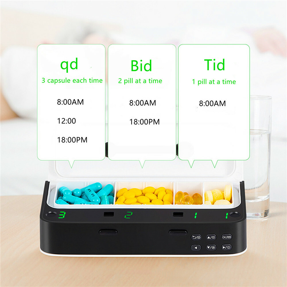 Smart Pill Dispenser LED Light Display with Alarm Buzzer Reminder Pill ...