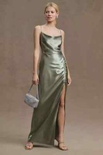EVENING DRESS BHLDN 12 JENNINGS HAMMERED MOSS GREEN SACHIN BABI SLIT NWT $248