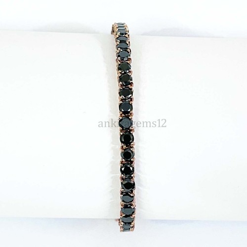 Unisex Diamante Negro Tenis Brazalete 925 Plata Oro Rosa Acabado AAA Ideal Gift - Imagen 3 de 6
