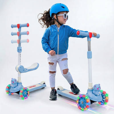 Kinder Roller ELLFY mit Sitz und LED Dreirad von 3-10 Jahren Scooter Roller