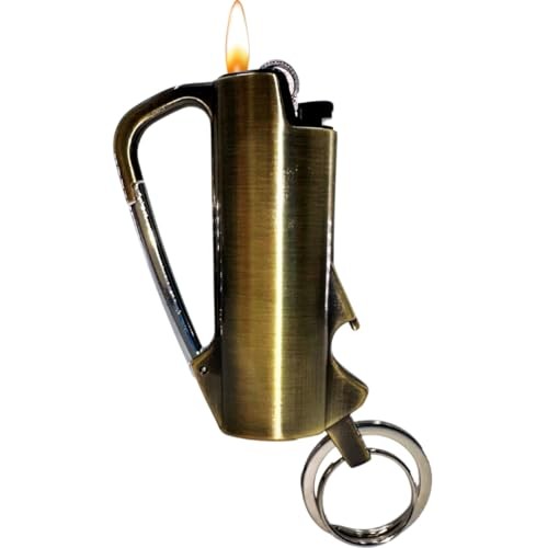 Case. Carabiner Keychain Bic Lighter Holder With Full Size Bic J6 Gold