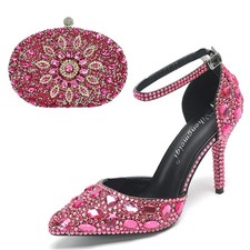 Womens Ankle Strap Wedding Shoes with Rhinestones Evening Formal Pumps