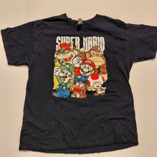 VTG Super Mario Characters T-shirt Men's Size L Navy Blue Logo Gildan Tag