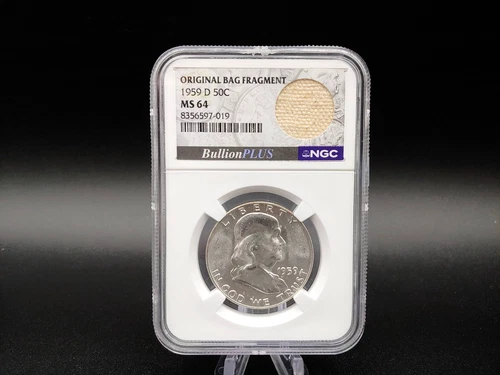 1959-D Franklin Half Dollar NGC MS64 Original Bag Fragment Label, FREE Shipping