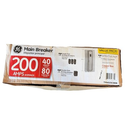 GE 200 Amp 40 Space 80 Circuit Indoor Main Breaker Panel Value Pack TM4020C80K