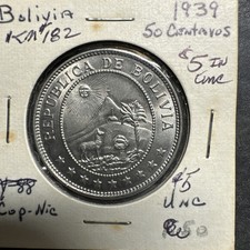 1939 BOLIVIA 50 Fifty CENTAVOS, Llama & Caduceus, KM#182 CHOICE UNC