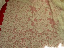 Floral Design Ivory Lace Polyester Tablecloth 64" x 84"-Unique Scalloped Edge