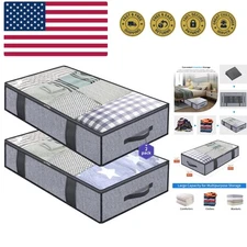 Foldable Underbed Bags 2 Pack - Blankets Clothes Comforters Storage Bag Breat...