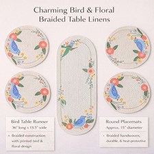 Spring Bird Floral Table Runner Placemats Set Braided Cottagecore Kitchen Dining