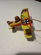 Vintage Fokker Tin Biplane Christmas Ornament - German Metal Air Plane - Tin Toy