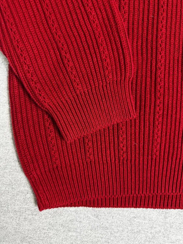 Chaps Sweater Mens XL Red Textured Cable Rib Knit Crewneck Pullover Crest Preppy - Image 3 of 4