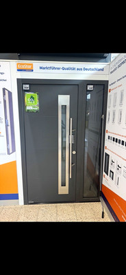 EcoStar ISOPRO Secur Hauseingangstür Seitenteil Satinato-Glas Grau 40x210