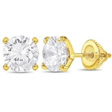 CZ Prong Set Kids / Teens Earrings Screw Back - Gold Plated Sterling Silver