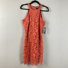 Lulus Love Poem Coral Orange Lace Mini Dress Size Large Sleeveless