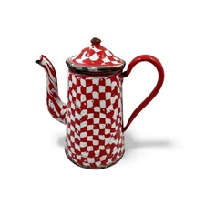 Rare antique enamelware graniteware COFFEE POT, red/white Droopy