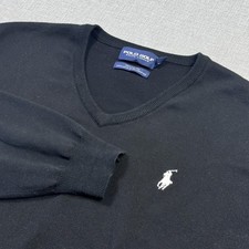 Polo Golf Ralph Lauren Sweater Mens XL Black Cotton V-Neck Knit Pullover Logo