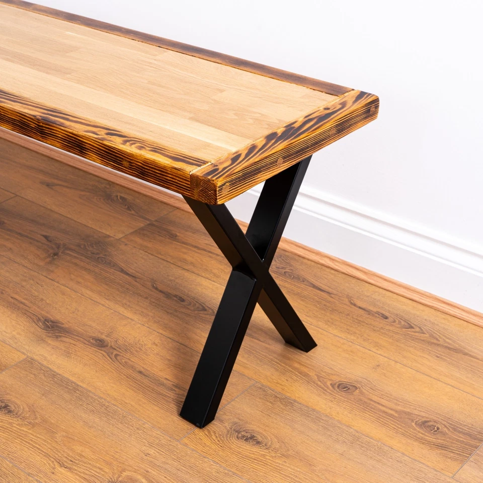 Butchers Block Bench with X Legs | Solid Oak and Reclaimed Timber Style - Image 3 of 4