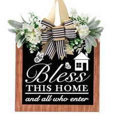 14'' Bless This Home and All Who Enter Wooden Door Sign - Welcome Porch color-C