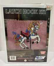 VTG 1988 National Yarn Crafts "CAROUSEL UNICORN" Latch Hook Kit 20" x 27" SEALED
