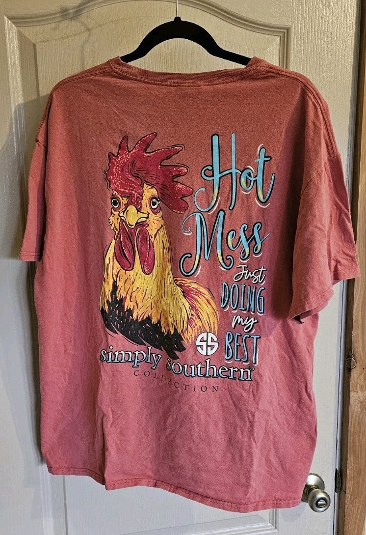 Women's Simply Southern Rooster Hot Mess Just Doing My Best XL T Shirt