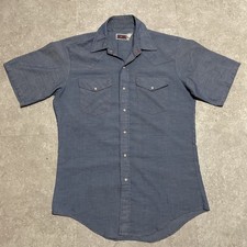 Vintage 70s Big Mac Blue Shirt Chambray Work Wear Western Pearl Sz M Red Stitch