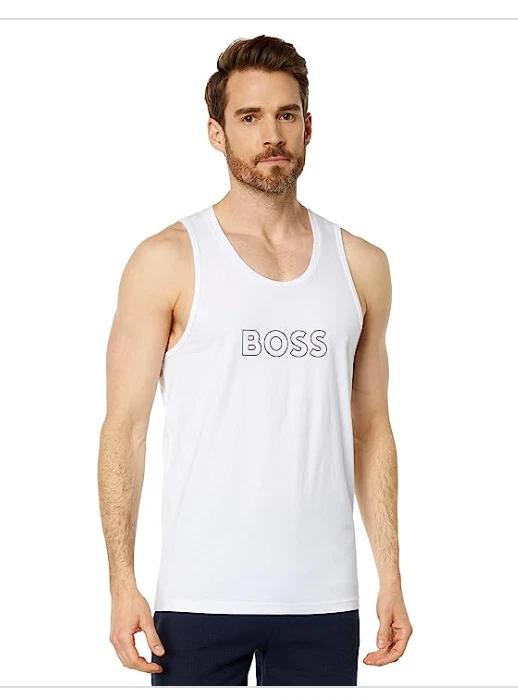 Boss by Hugo Boss Beach Logo Tank Top Herren Größe Medium Weiß Shirt Neu mit Etikett