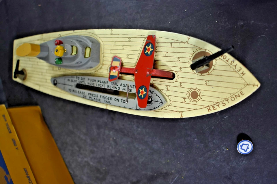 Keystone C-12 S Aircraft Carrier 1930s Wooden Toy Boat Original box - Image 3 of 4