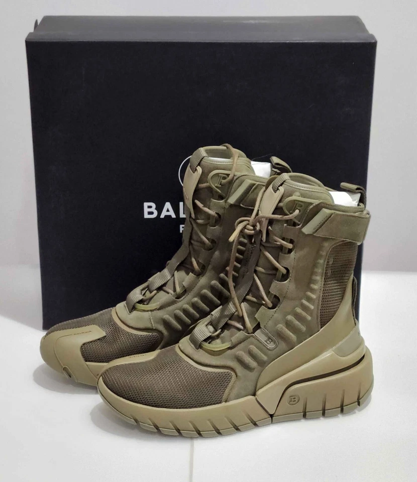 Zapatillas altas Balmain B-Army en gamuza caqui/verde BNWB Foto 2 de 4