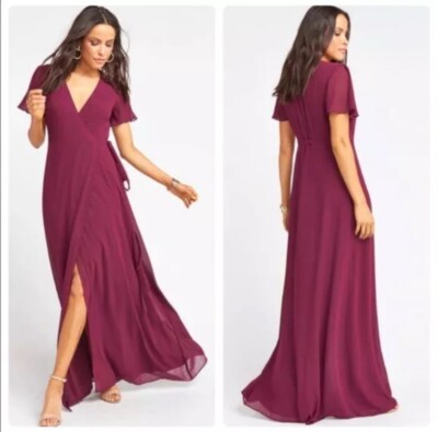 Show Me Your Mumu Dress M Burgundy Maxi Noelle Wrap Flutter Coquette Beachy