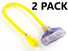 2 ATE PRO Heavy Duty 2FT 12/3 AWG Tri Tap 3 Way Extension Power Cord 3 Outlet UL