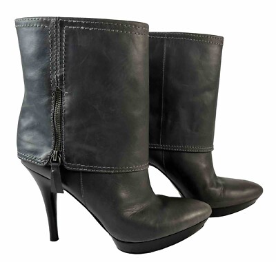Women’s 10M Gray Stiletto Pump Calf Foldover Leather Boots Nine West  Platform