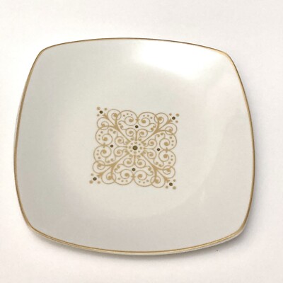 BELLA LUX FINE TABLEWARE Square Salad Plate 8'' Cream CONTESSA GOLD Indonesia