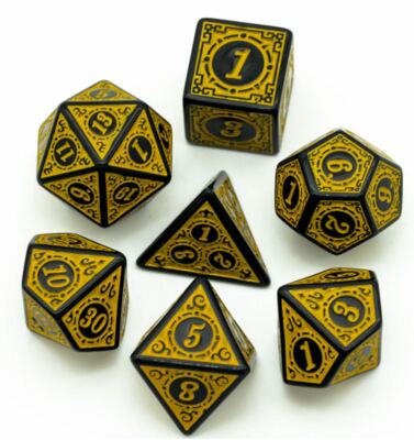 Antique Yellow 7 Dice Set Poly RPG DnD Dungeons Dragons AD&D Pathfinder d20