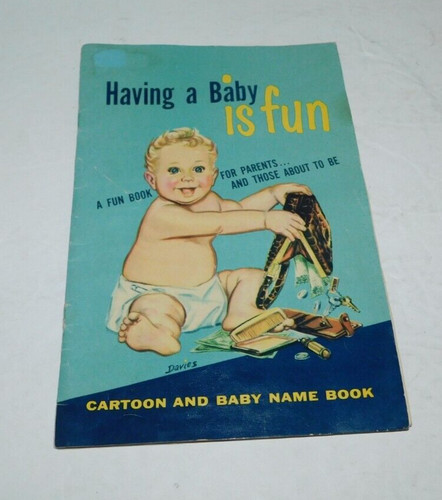 NEAT VINTAGE 1950'S CRIB DIAPER SERVICE HAVING A BABY IS FUN CARTOON & NAME BOOK