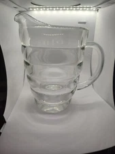 Bee Hive Vintage Ribbed Heavy Beverage Glass Pitcher MCM Collectible 8 Inch High