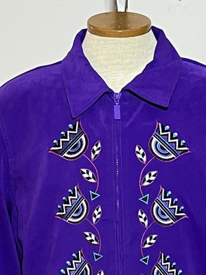 VINTAGE BOB MACKIE WEARABLE ART flower embroidered full zip VINTAGE BOB MACKIE WEARABLE ART flower embroidered full zip