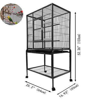25''Medium Bird Cage Parrot Breeding Cage w/ Removable Rolling Stand and 4 Bowls
