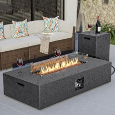 56 X 28 Inch Outdoor Propane Fire Pit Coffee Table W Concrete Rectangle Base, CS