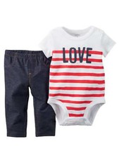 Carters Infant Girl 2 PC White Love Bodysuit Indigo Stretch Leggings Outfit