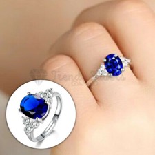 Blue Sapphire Crystal Wedding Engagement Adjustable Band Fashion Finger Ring