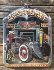 Blechschild in Kühlerform: Rat Rod Gargage - genuine stolen parts 46x36x2cm
