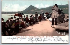 Hudson River Highlands NY~Gent w/ Binoculars on Steamship Deck~Sugar Loaf~1905