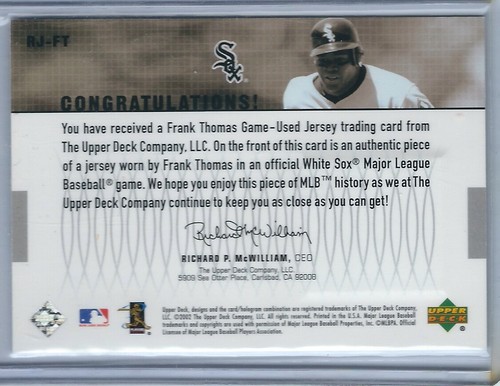 2002 Upper Deck Baseball Frank Thomas White Sox Game Swatches Jersey Card - Picture 2 of 2