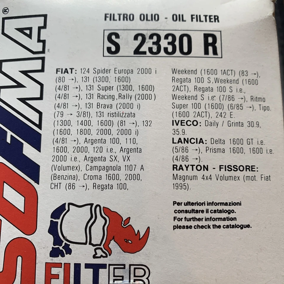 S2330R SOFIMA FILTRO OLIO FIAT 131 242 RITMO REGATA ARGENTA CROMA TIPO LANCIA OE Foto 4 de 4